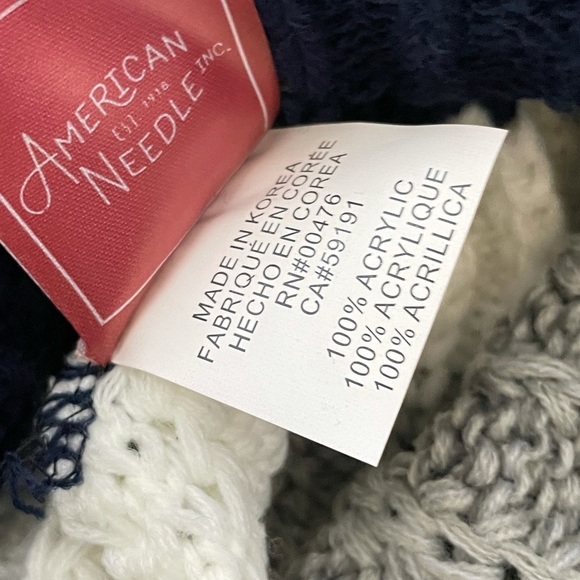 New AMERICAN NEEDLE Slope Knit Stripe Pompom Beanie In Navy-ivory-heather grey - Picture 6 of 6